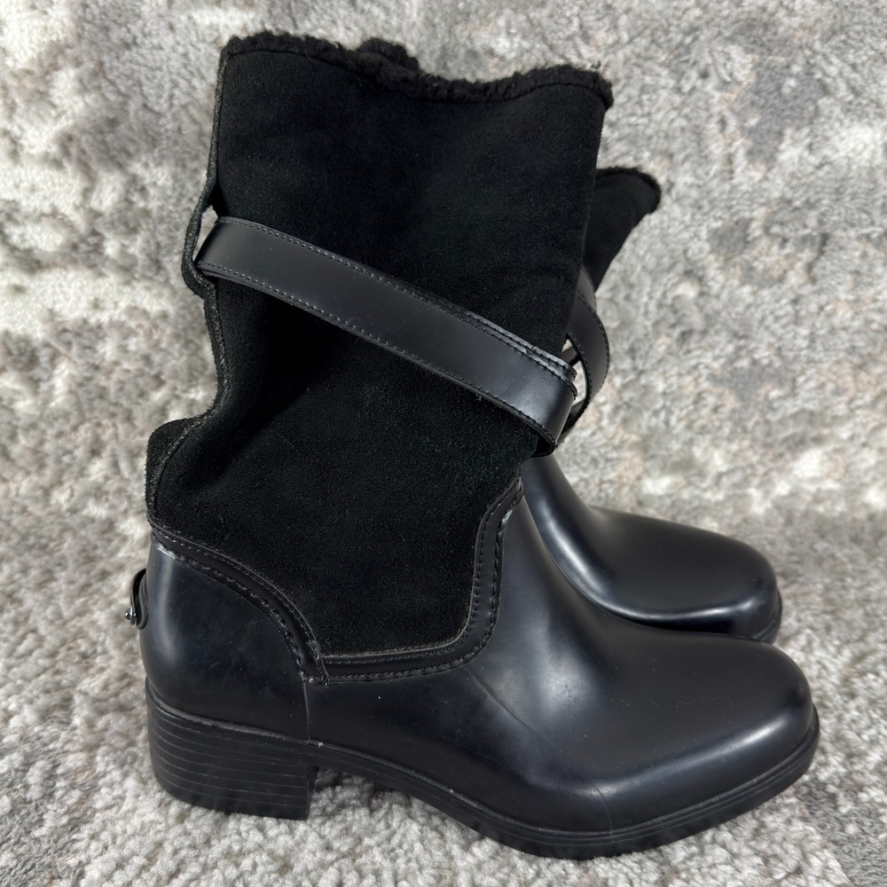Coach Size 8B Zena Suede Moto Block Heel Boots Black Buckle Casual - Picture 3 of 9